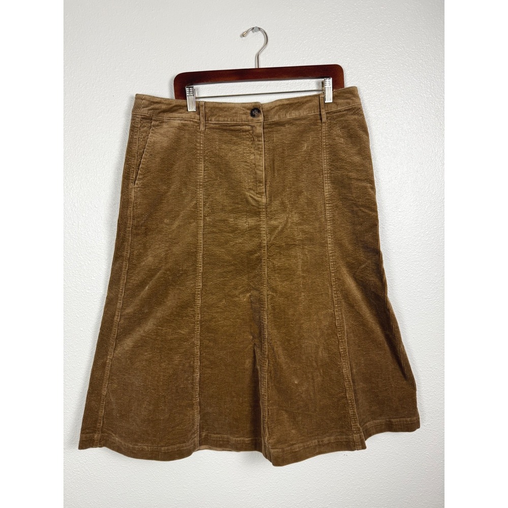 Boden Skirt Womens 14 Brown Corduroy A-Line Midi Seam Detail Casual